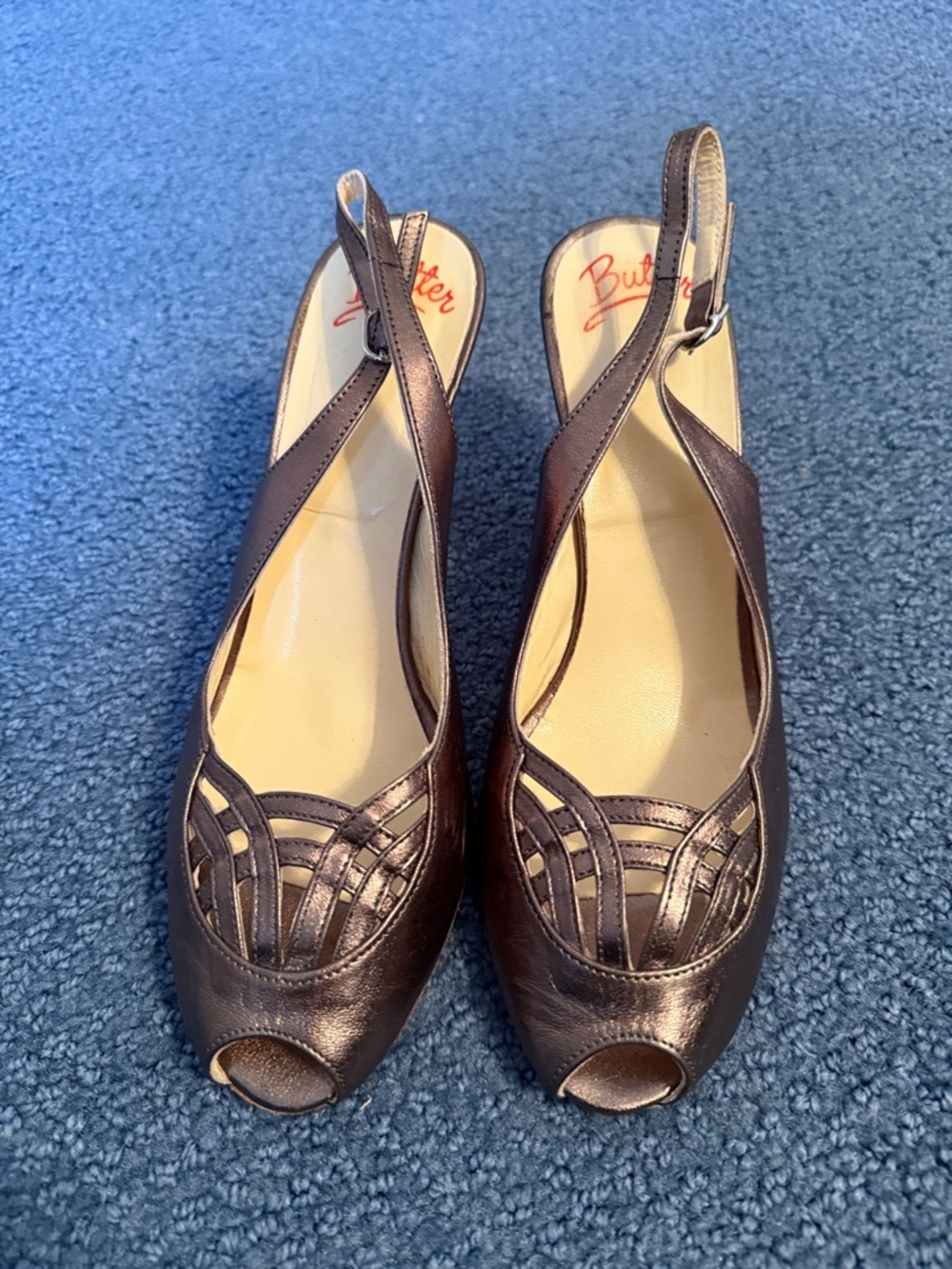 Butter Metallic Bronze Peep-Toe Slingback Mules
